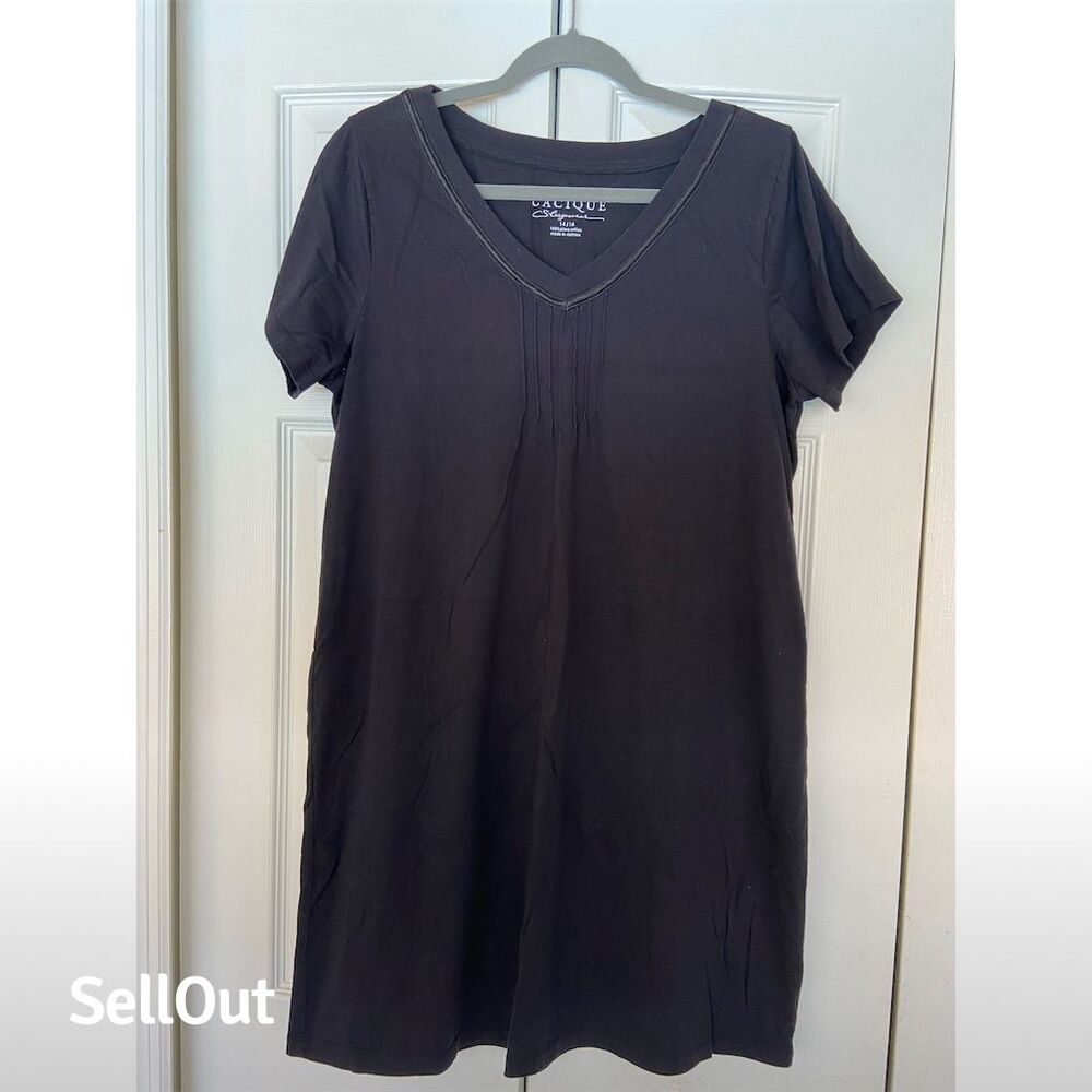 Cacique Black Short Sleeve V-Neck Nightgown Dress Plus Size 14/16 - Picture 1 of 4